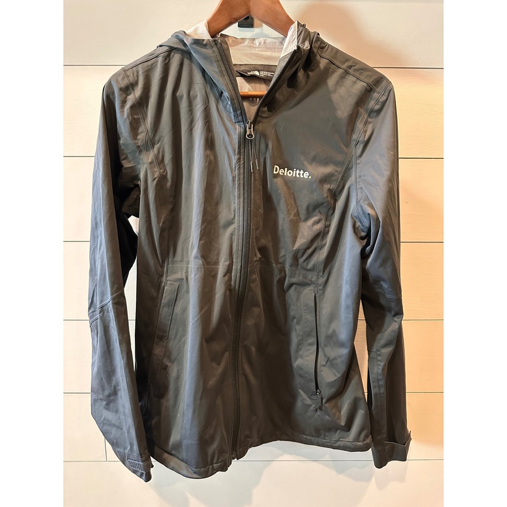 The North Face Deloitte Rain Jacket Womens M Grey Full Zip Hooded Windbreaker